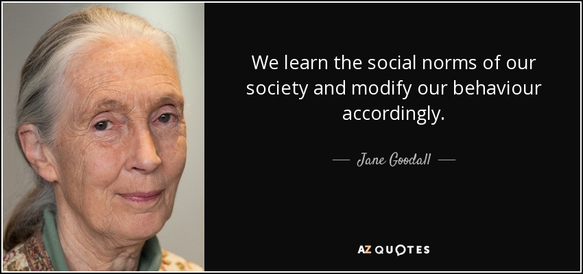 We learn the social norms of our society and modify our behaviour accordingly. - Jane Goodall