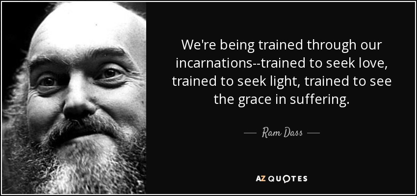 We're being trained through our incarnations--trained to seek love, trained to seek light, trained to see the grace in suffering. - Ram Dass