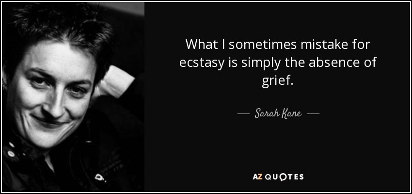 What I sometimes mistake for ecstasy is simply the absence of grief. - Sarah Kane