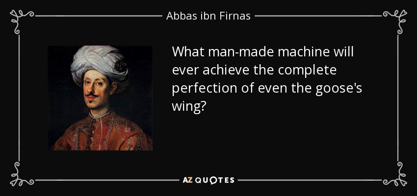 What man-made machine will ever achieve the complete perfection of even the goose's wing? - Abbas ibn Firnas