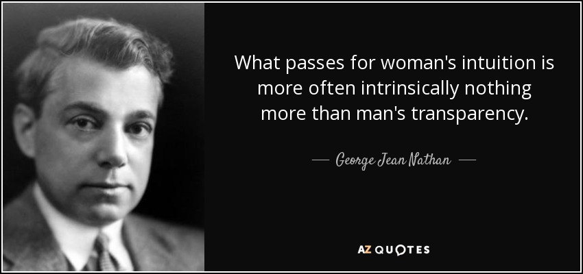 Lo que pasa por intuición femenina no es intrínsecamente más que la transparencia del hombre. - George Jean Nathan