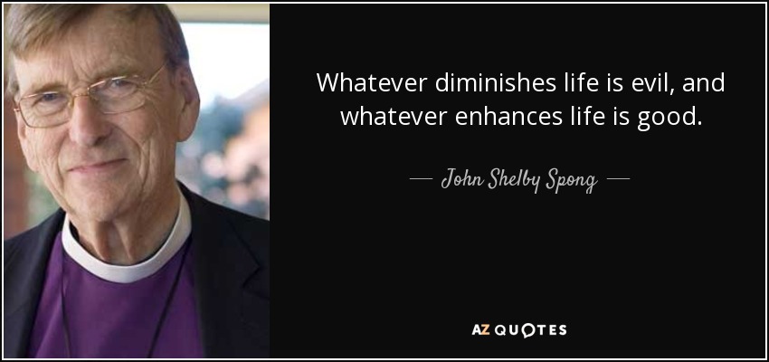 Whatever diminishes life is evil, and whatever enhances life is good. - John Shelby Spong