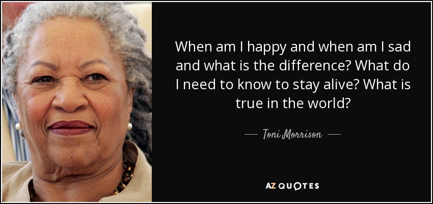 When am I happy and when am I sad and what is the difference? What do I need to know to stay alive? What is true in the world? - Toni Morrison