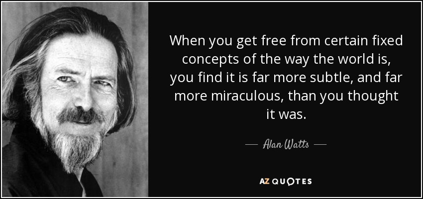 Cuando te liberas de ciertos conceptos fijos sobre cómo es el mundo, descubres que es mucho más sutil y milagroso de lo que creías. - Alan Watts