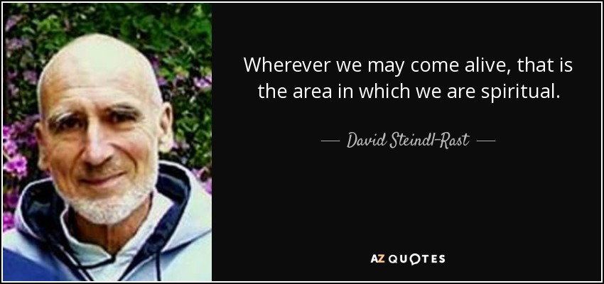 Wherever we may come alive, that is the area in which we are spiritual. - David Steindl-Rast