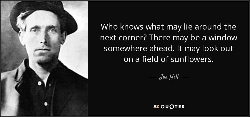 Who knows what may lie around the next corner? There may be a window somewhere ahead. It may look out on a field of sunflowers. - Joe Hill