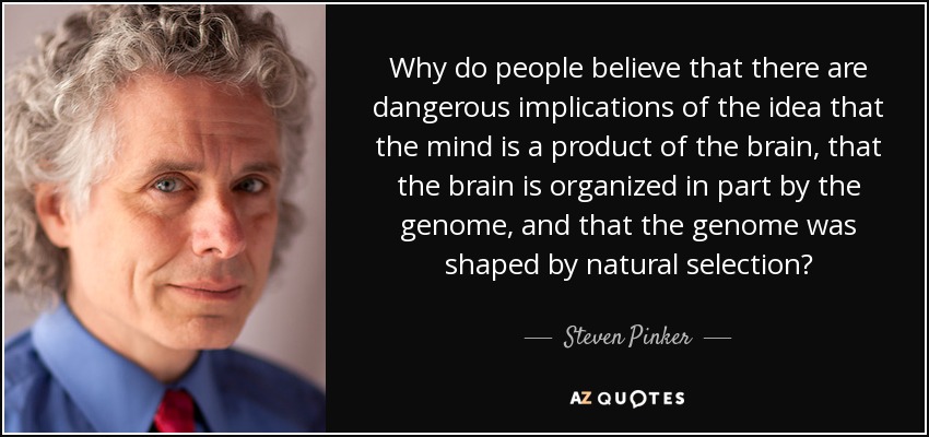 ¿Por qué la gente cree que la idea de que la mente es un producto del cerebro, que el cerebro está organizado en parte por el genoma y que el genoma fue moldeado por la selección natural tiene implicaciones peligrosas? - Steven Pinker