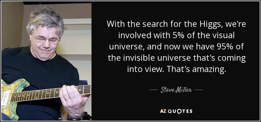 Con la búsqueda del bosón de Higgs, nos ocupamos del 5% del universo visual, y ahora tenemos a la vista el 95% del universo invisible. Es asombroso. - Steve Miller