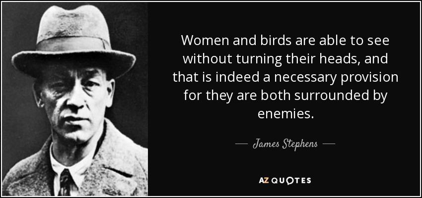 Women and birds are able to see without turning their heads, and that is indeed a necessary provision for they are both surrounded by enemies. - James Stephens