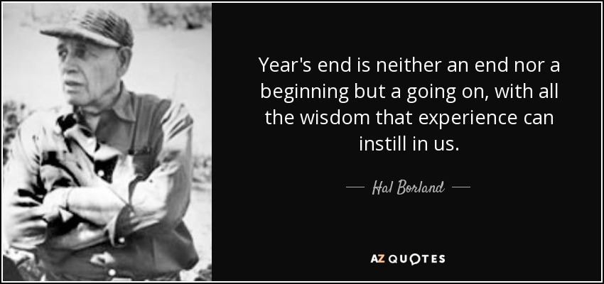 El fin de año no es ni un final ni un principio, sino un seguir adelante, con toda la sabiduría que la experiencia puede infundirnos. - Hal Borland