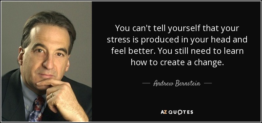 You can't tell yourself that your stress is produced in your head and feel better. You still need to learn how to create a change. - Andrew Bernstein