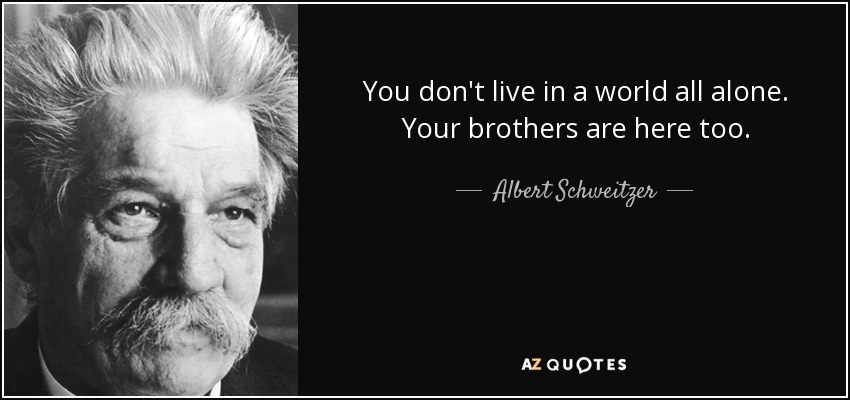 You don't live in a world all alone. Your brothers are here too. - Albert Schweitzer