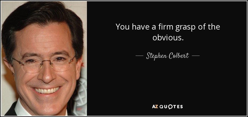 You have a firm grasp of the obvious. - Stephen Colbert