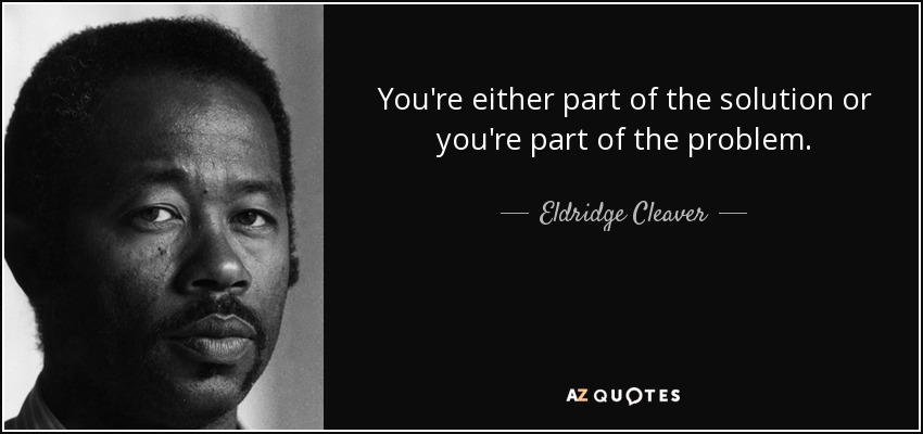 O eres parte de la solución o eres parte del problema. - Eldridge Cleaver