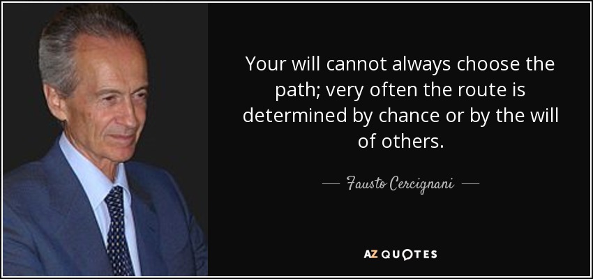 Your will cannot always choose the path; very often the route is determined by chance or by the will of others. - Fausto Cercignani