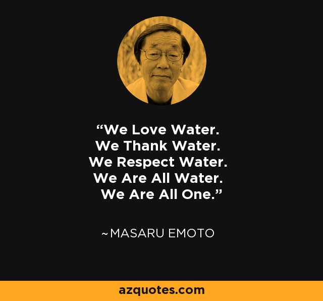 We Love Water. We Thank Water. We Respect Water. We Are All Water. We Are All One. - Masaru Emoto