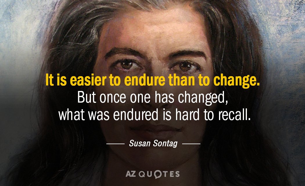 Cita de Susan Sontag: Es más fácil aguantar que cambiar. Pero una vez que uno ha cambiado...