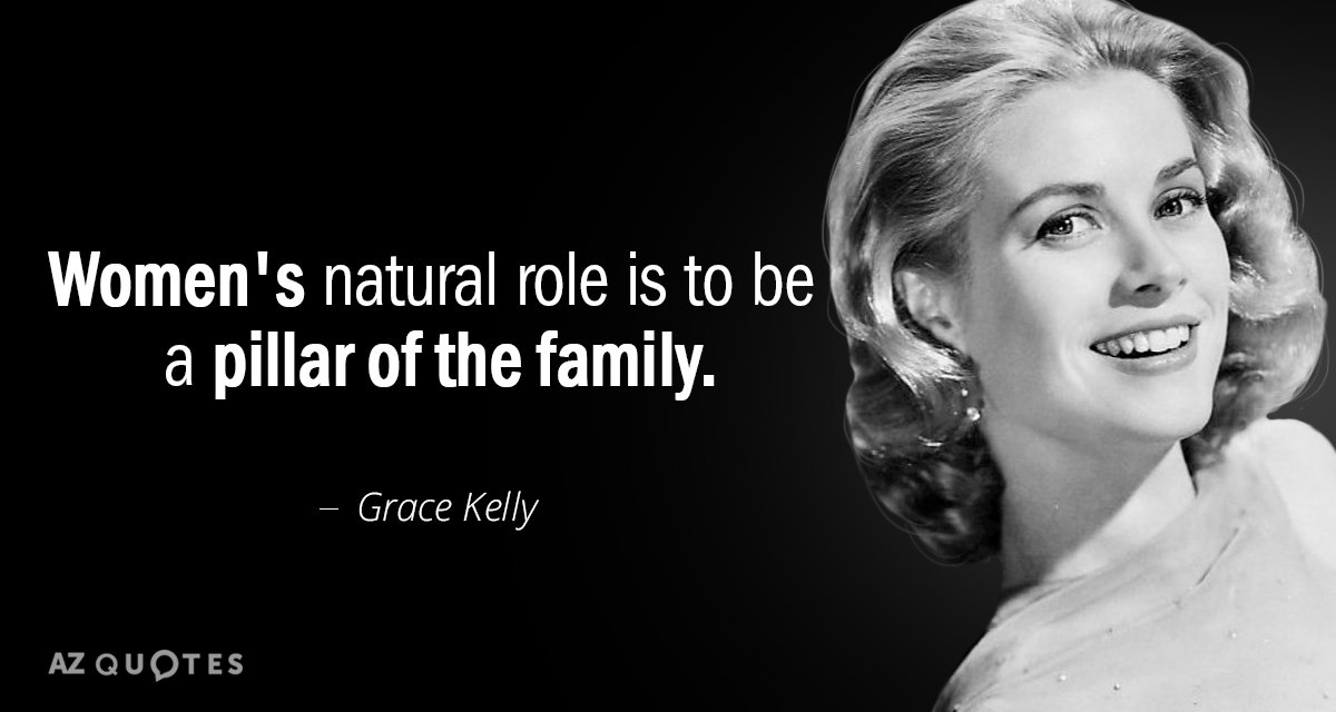 Cita de Grace Kelly: El papel natural de la mujer es ser el pilar de la familia.