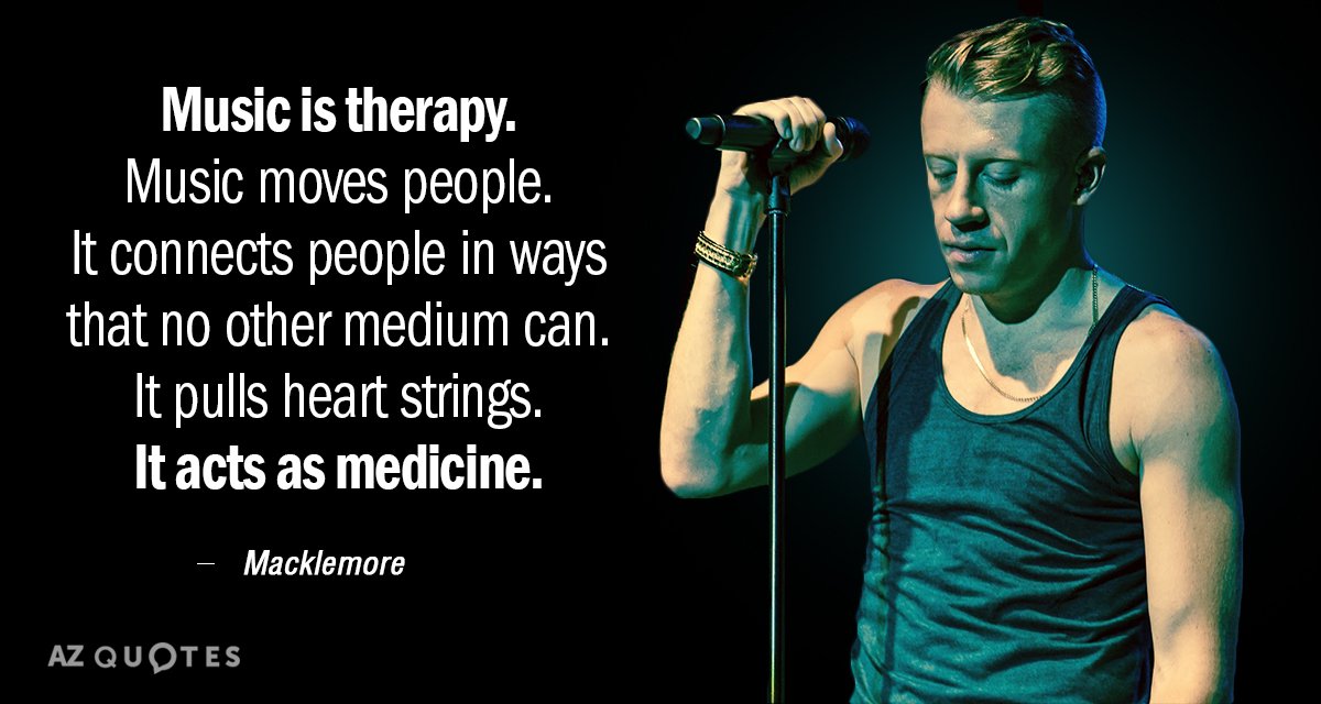 Cita de Macklemore: La música es terapia. La música mueve a la gente. Conecta a la gente de un modo que ningún otro...