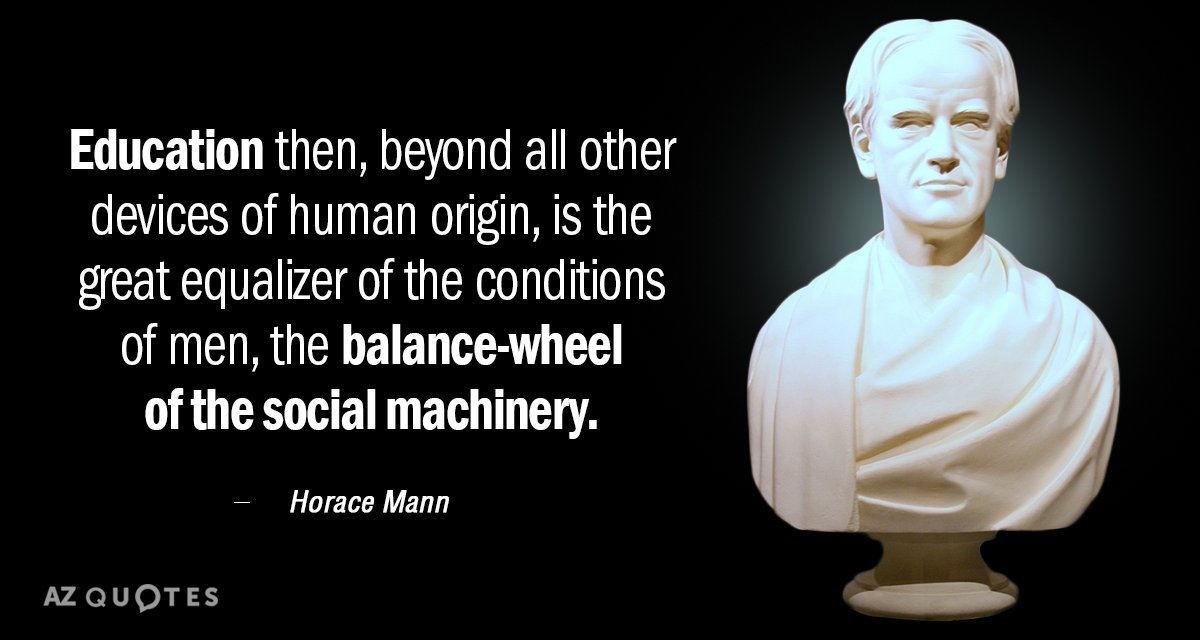Horace Cita de Mann: La educación, pues, más allá de todos los demás dispositivos de origen humano, es el gran igualador...