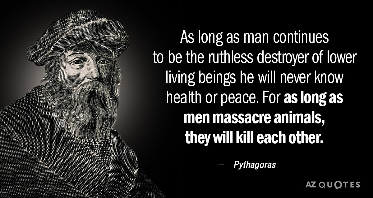 Cita de Pitágoras: Mientras el hombre siga siendo el despiadado destructor de los seres vivos inferiores...