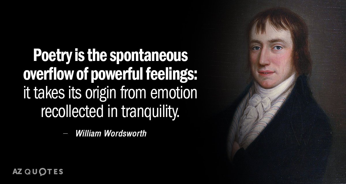 Cita de William Wordsworth: La poesía es el desbordamiento espontáneo de sentimientos poderosos: toma su origen de...
