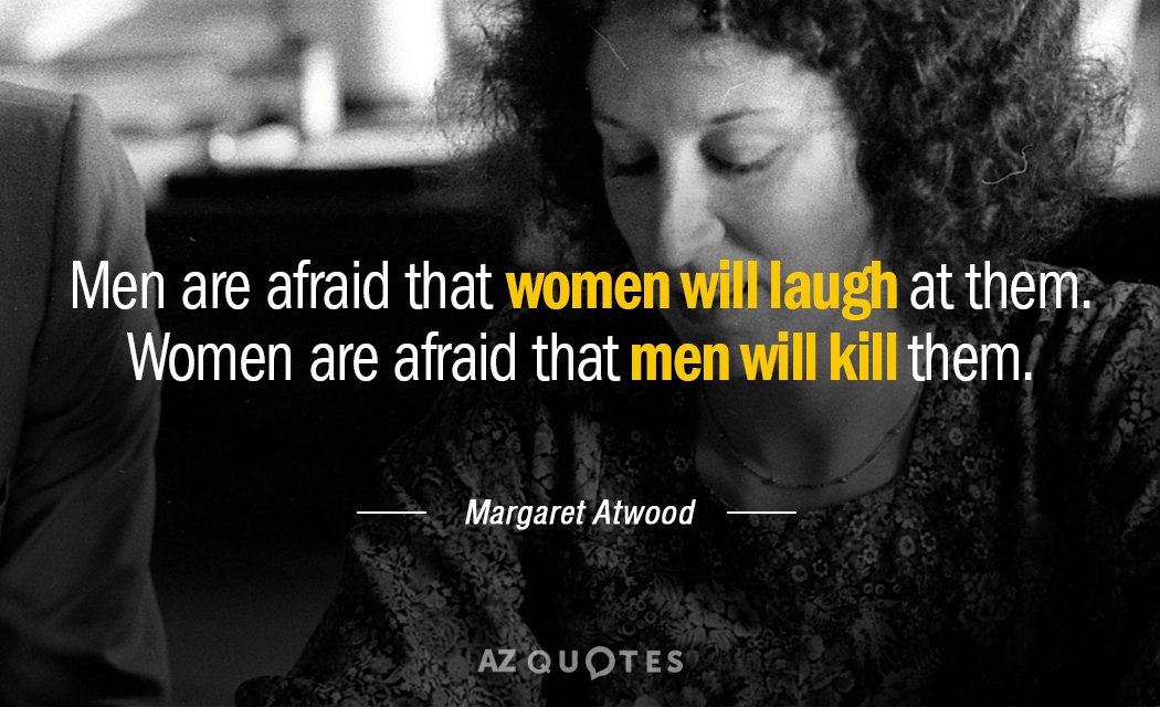 Cita de Margaret Atwood: Los hombres temen que las mujeres se rían de ellos. Las mujeres temen que...