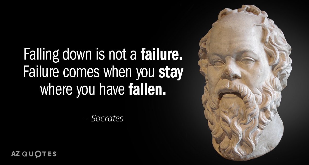 Socrates cita: Caerse no es un fracaso. El fracaso llega cuando te quedas donde te has...